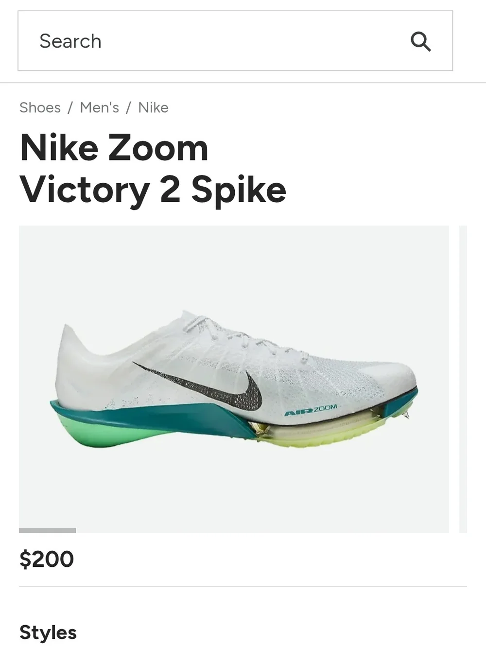 Nike Zoom Victory 2 Spike — White with Teal and Lime Mens Sz 15